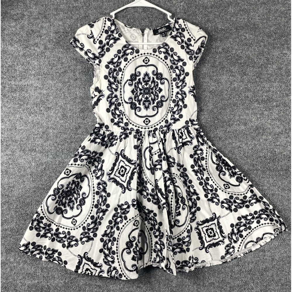 LuLus Dress Girls Medium White Short Sleeve Cap Sleeve Woven Geometric Summer